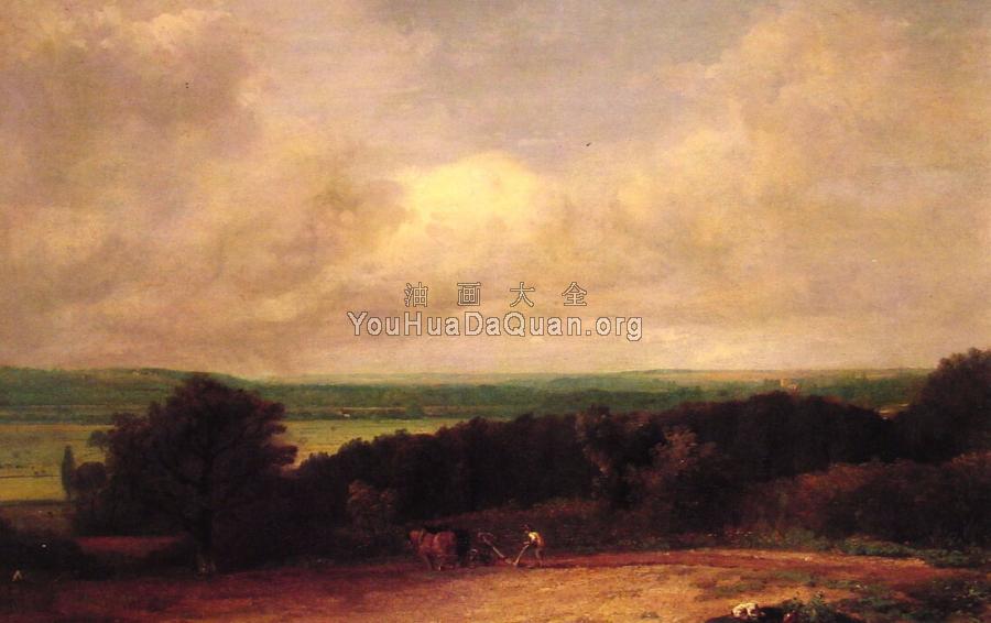 Landscape Ploughing Scene in Suffolk - 约翰·康斯特布尔